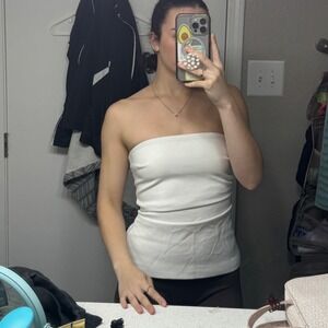 Zara White Strapless Peplum Top Corset Style Fitted Elegant S